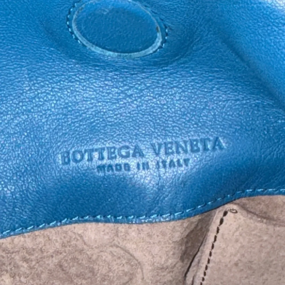 Bottega Veneta Intrecciato Blue Campana Woven Leather Hobo Bag Tote Purse